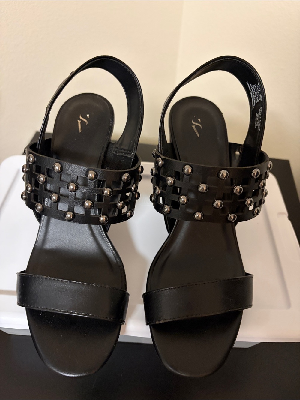 Black Studded Vera Wang Slingback Sandals - Women's